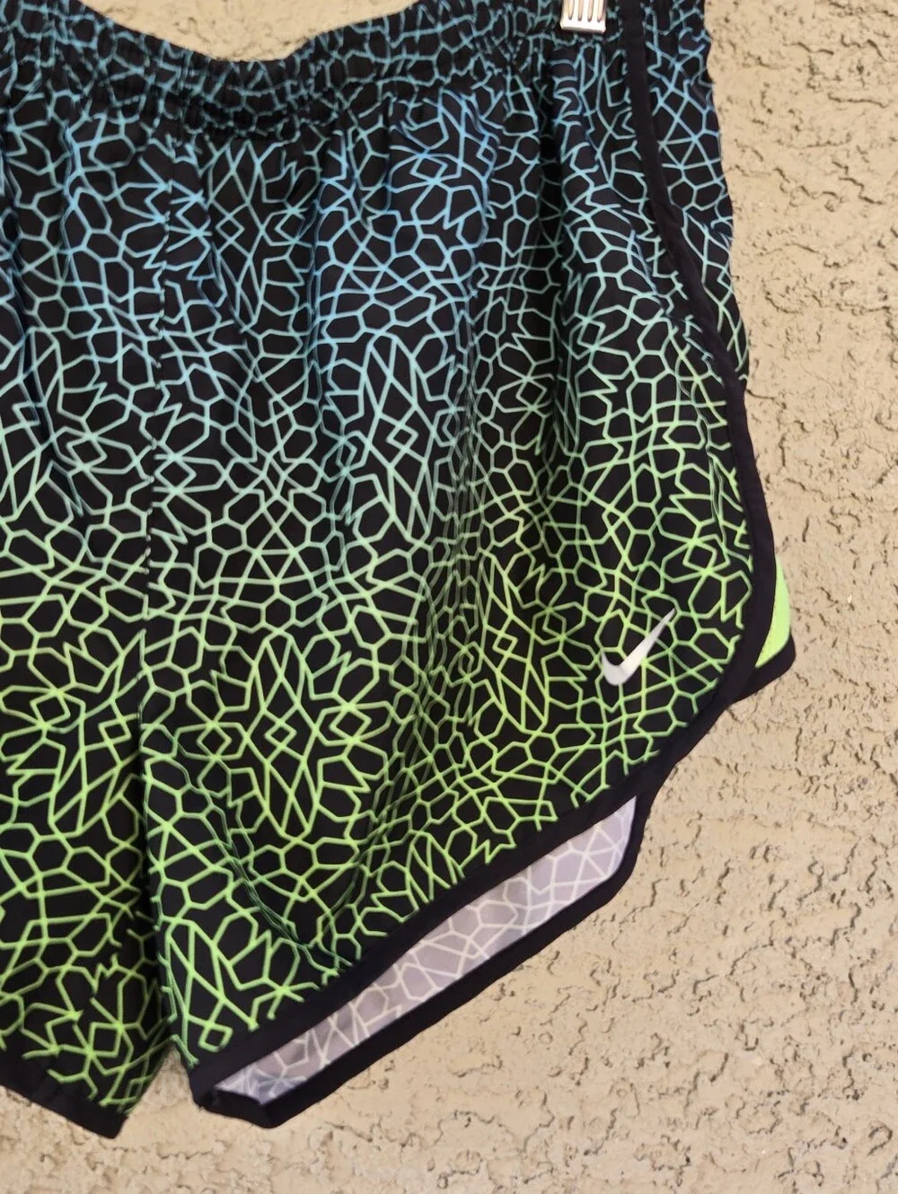 Nike Women's Black Shorts with Neon Green Pattern